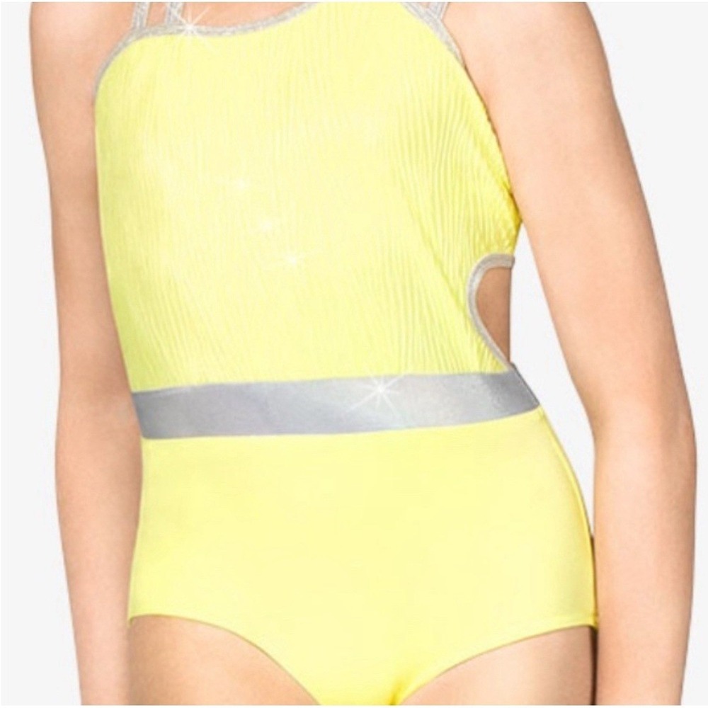 Double Platinum Girls Yellow Textured‎ Gymnastics Dance Leotard LC